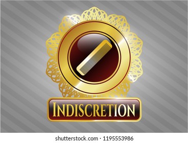  Gold badge with hair comb icon and Indiscretion text inside