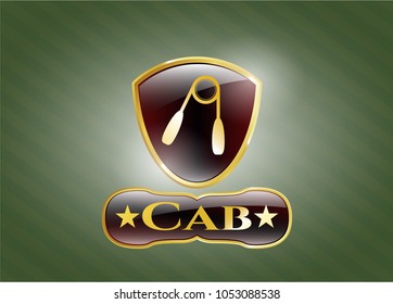  Gold badge with hand gripper icon and Cab text inside