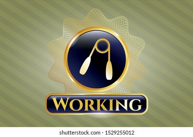 Gold badge with hand gripper icon and Working text inside