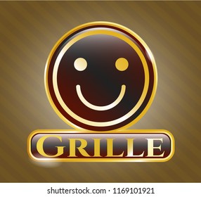  Gold badge with happy face icon and Grille text inside