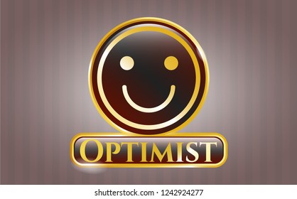  Gold badge with happy face icon and Optimist text inside