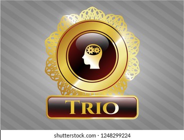  Gold badge with head with gears inside icon and Trio text inside
