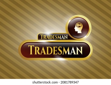 Tarjeta de oro con cabeza con engranajes dentro del icono y texto de Tradesman dentro