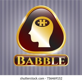  Gold Badge With Head With Jigsaw Puzzle Piece Icon And Babble Text Inside