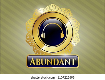   Gold badge with headphones icon and Abundant text inside