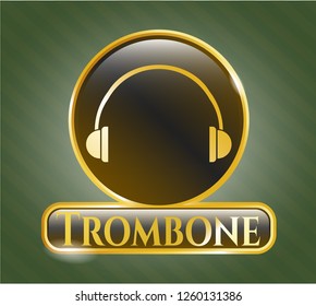  Gold badge with headphones icon and Trombone text inside