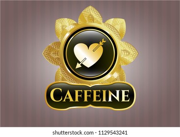  Gold badge with heart with arrow icon and Caffeine text inside