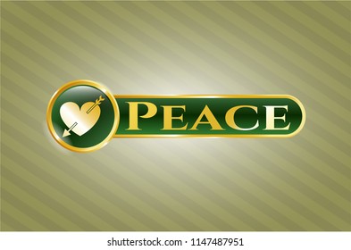  Gold badge with heart with arrow icon and Peace text inside