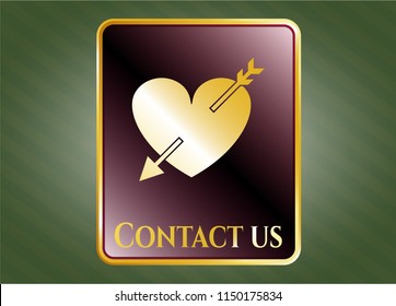  Gold badge with heart with arrow icon and Contact us text inside