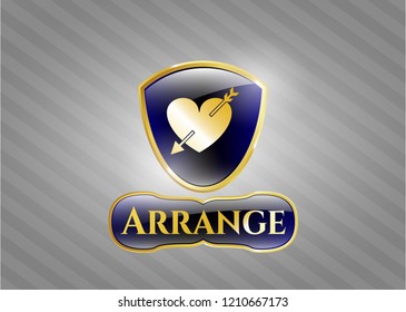  Gold badge with heart with arrow icon and Arrange  text inside