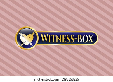  Gold badge with heart with two arrows icon and Witness-box text inside
