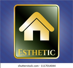  Gold badge with home icon and Esthetic text inside