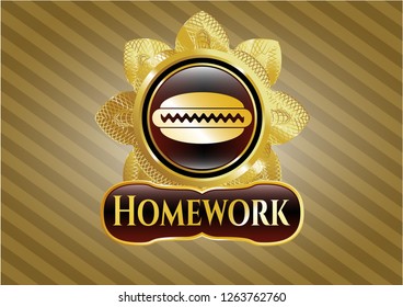  Gold badge with hot dog icon and Homework text inside
