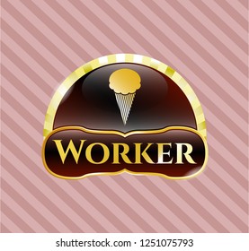 Gold badge with ice cream icon and Worker text inside
