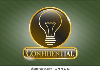  Gold badge with idea icon and Confidential text inside