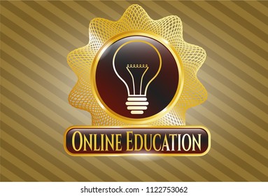 Gold badge with idea icon and Online Education text inside