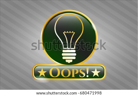  Gold badge with Idea icon and Oops! text inside