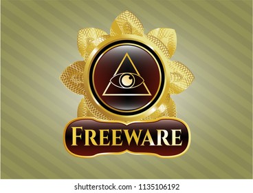  Gold badge with illuminati pyramid icon and Freeware text inside