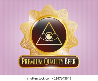  Gold badge with illuminati pyramid icon and Premium Quality Beer text inside