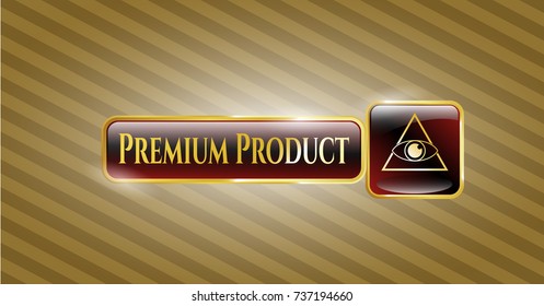  Gold badge with illuminati pyramid icon and Premium Product text inside