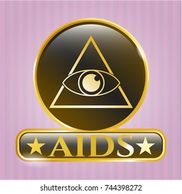  Gold badge with illuminati pyramid icon and AIDS text inside