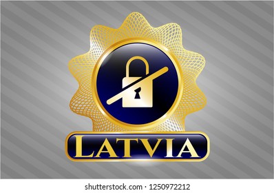  Gold badge with inaccessible icon and Latvia text inside