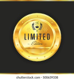 Gold badge isolated vector. Gold badge. Special offer badge. Award or golden medal of special offer golden badge.