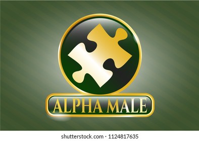  Gold badge with jigsaw puzzle piece icon and Alpha Male text inside svg