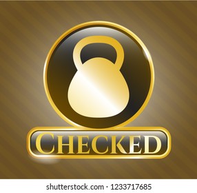  Gold badge with kettlebell icon and Checked text inside