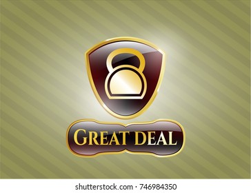  Gold badge with kettlebell icon and Great Deal text inside