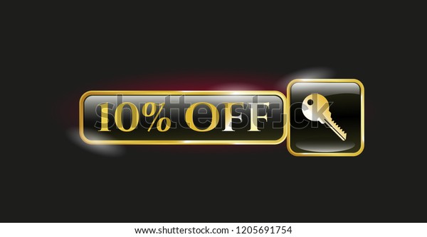  Gold\
badge with key icon and 10% Off text\
inside