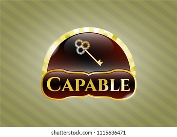                                Gold badge with key icon and Capable text inside    