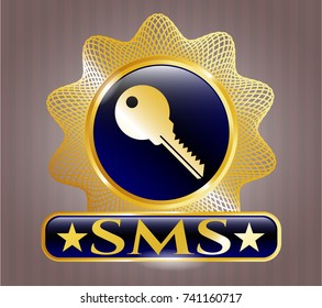  Gold badge with key icon and SMS text inside