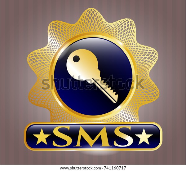  Gold badge\
with key icon and SMS text\
inside