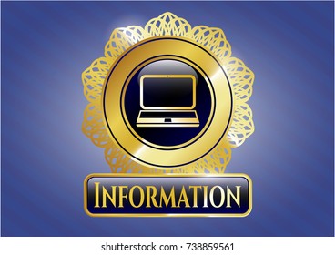  Gold badge with laptop icon and Information text inside