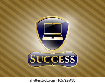  Gold badge with laptop icon and Success text inside