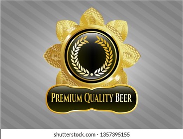  Gold badge with laurel wreath icon and Premium Quality Beer text inside