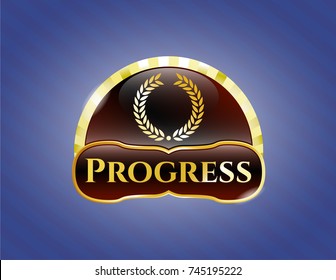  Gold badge with laurel wreath icon and Progress text inside