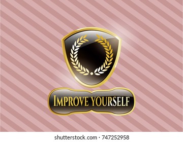  Gold badge with laurel wreath icon and Improve yourself text inside