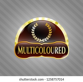  Gold badge with leaf crown icon and Multicoloured text inside