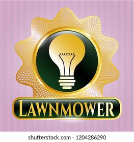  Gold badge with light bulb icon and Lawnmower text inside