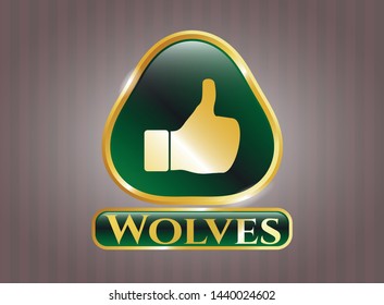  Gold badge with like icon and Wolves text inside