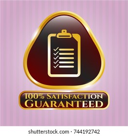  Gold badge with list icon and 100% Satisfaction Guaranteed text inside