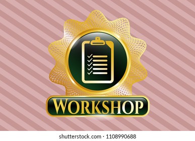  Gold badge with list icon and Workshop text inside