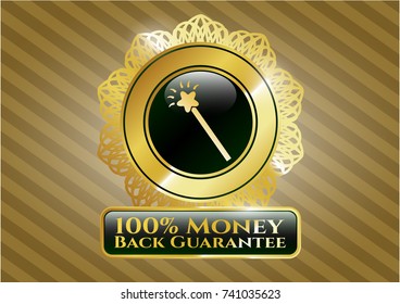  Gold badge with magic stick icon and 100% Money Back Guarantee text inside