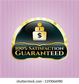  Gold badge with man working on computer icon and 100% Satisfaction Guaranteed text inside