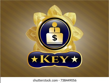  Gold badge with man working on computer icon and Key text inside