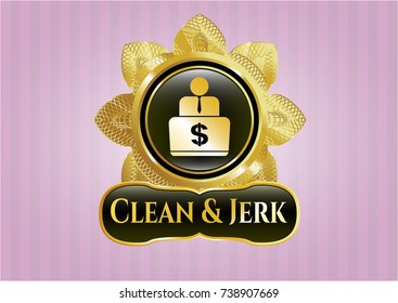  Gold badge with man working on computer icon and Clean & Jerk text inside