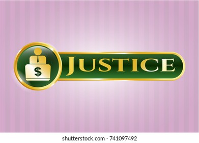  Gold badge with man working on computer icon and Justice text inside