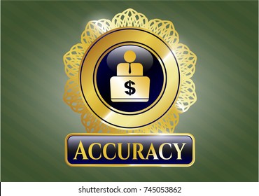  Gold badge with man working on computer icon and Accuracy text inside